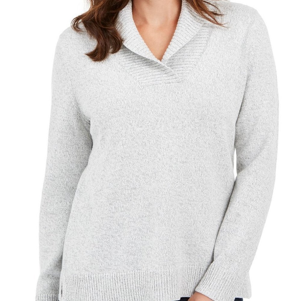 KAREN scott marled cotton shawl collar sweater